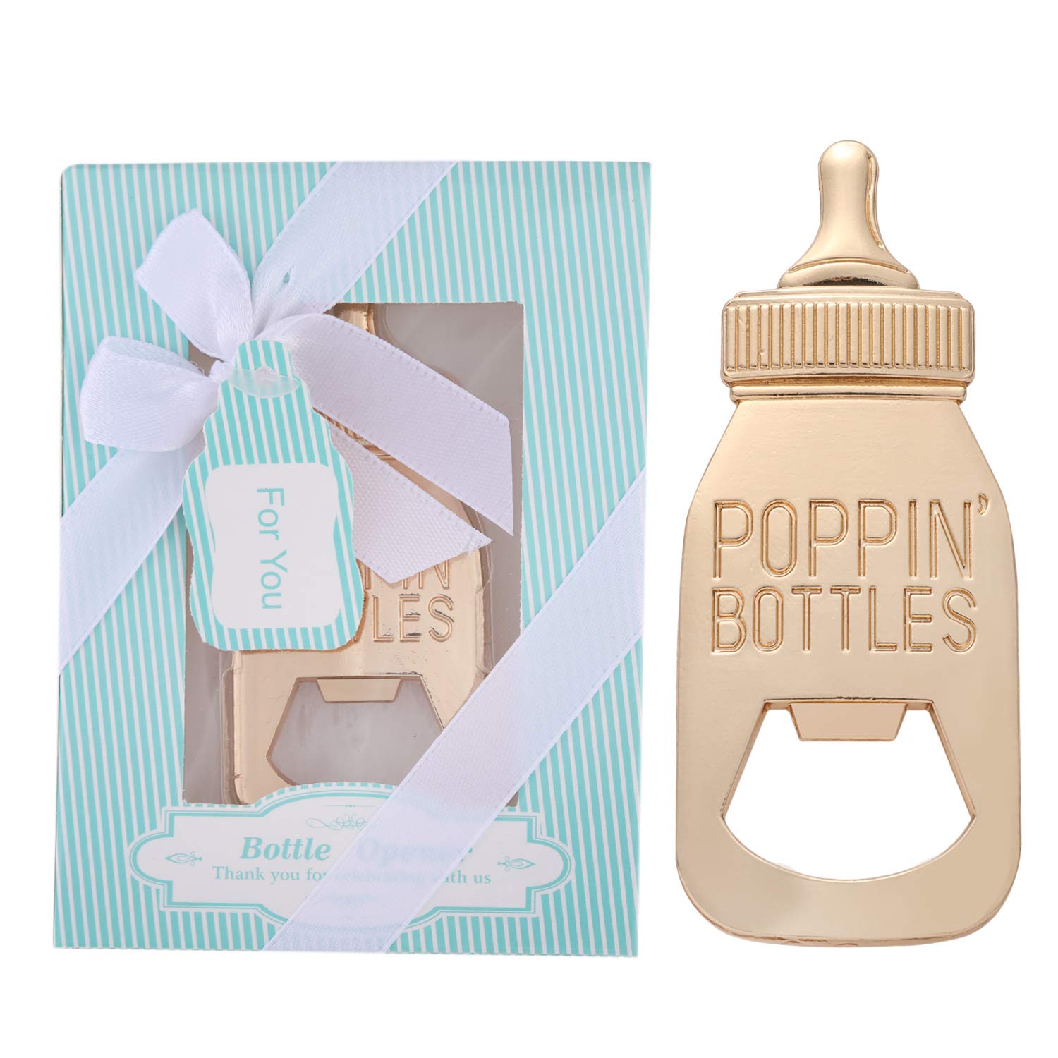 24 Poppin-Flaschenöffner für Babyparty, Geschenk für Jungen, mit exquisiter Verpackung, Babyparty-Souvenirs für Gäste, Jungen, Babyparty, Party-Dekoration, Zubehör von WeddParty (blau A, 24)
