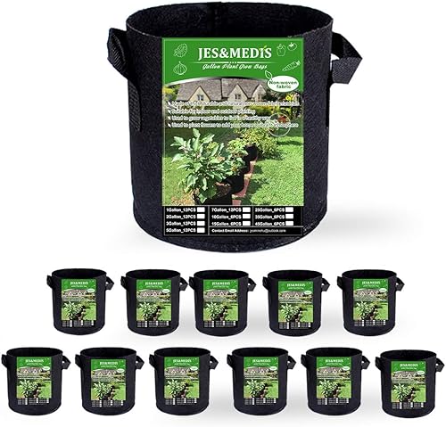 JES&MEDIS Paquete de 12 bolsas de cultivo de plantas de 1 galón, tela gruesa no tejida, macetas con asas, contenedor de jardín, color negro (1 disponible en Yaxa El Salvador