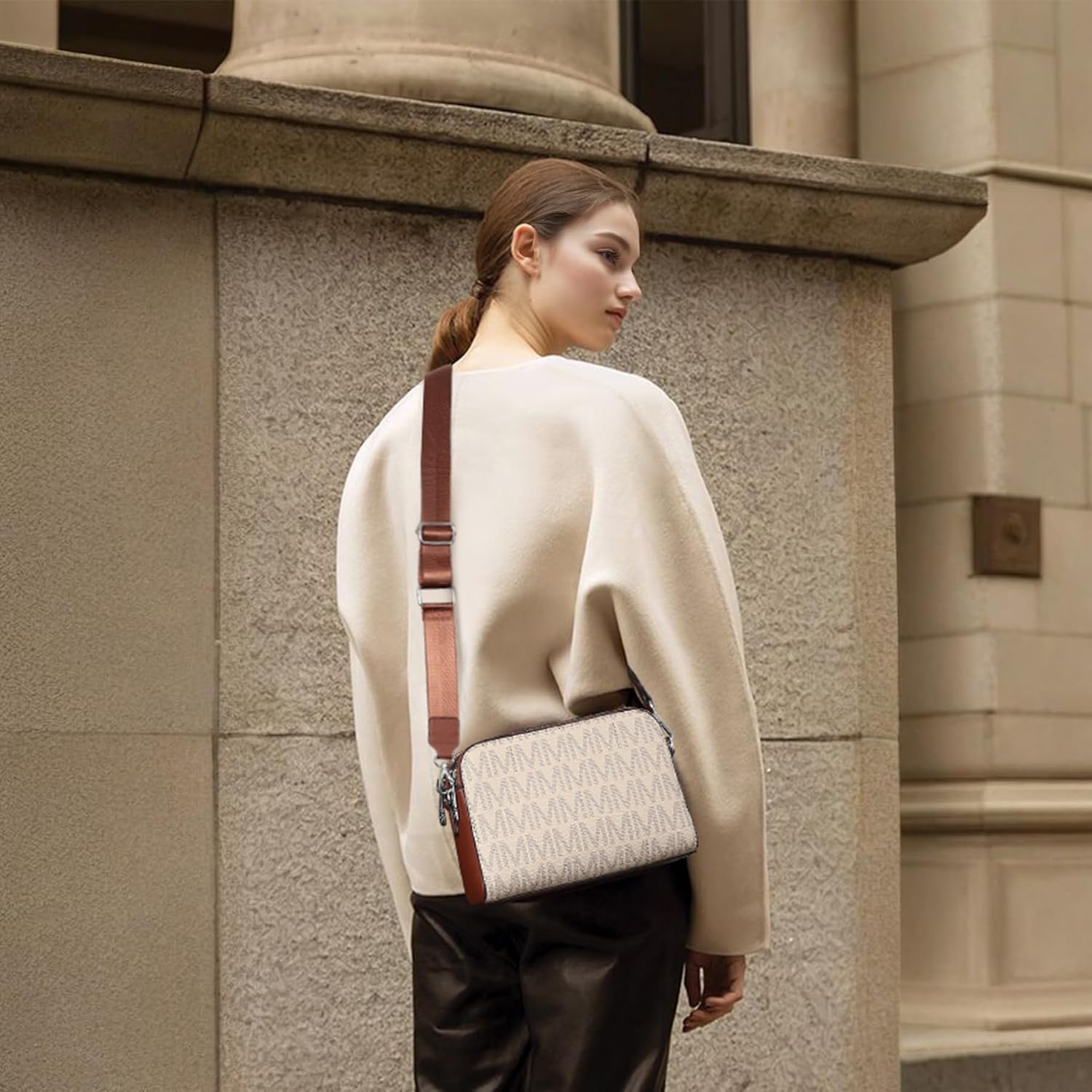 MARCO M KELLY Crossbody Bags for Women Triple Zip Vegan Leather Camera Purses Small Shoulder Handbags with Wide Strap - Image 2