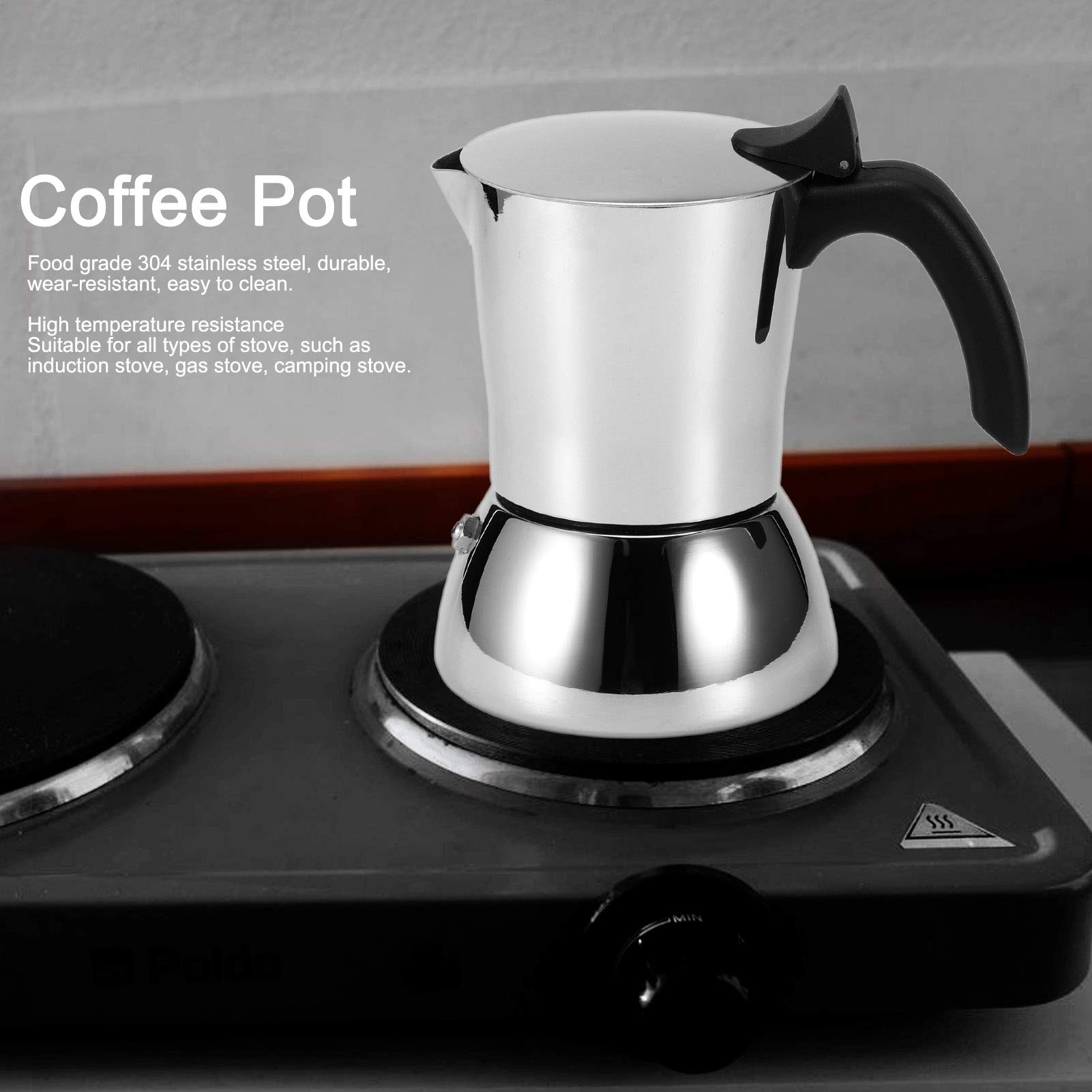 Caffettiera in acciaio inossidabile 304 Caffettiera da 4 tazze Bollitore per caffè Pentola per moka Utensili da cucina per caffetteria domestica