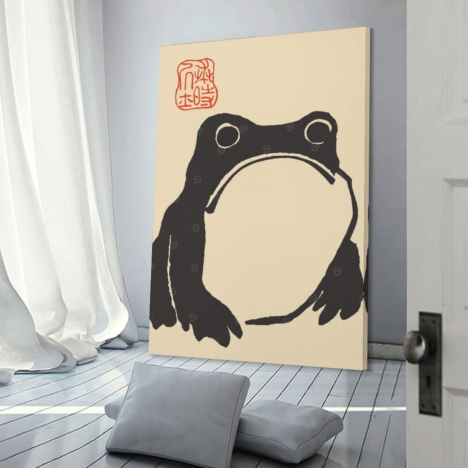 Junmoney Frame-Style-16 Wall Picture Print Matsumoto Hoji Grumpy Frog, 24X36inch(60X90cm), For Contemporary Homes, Apartments Or Offices, Decorative Canvas Decor For Home Updates