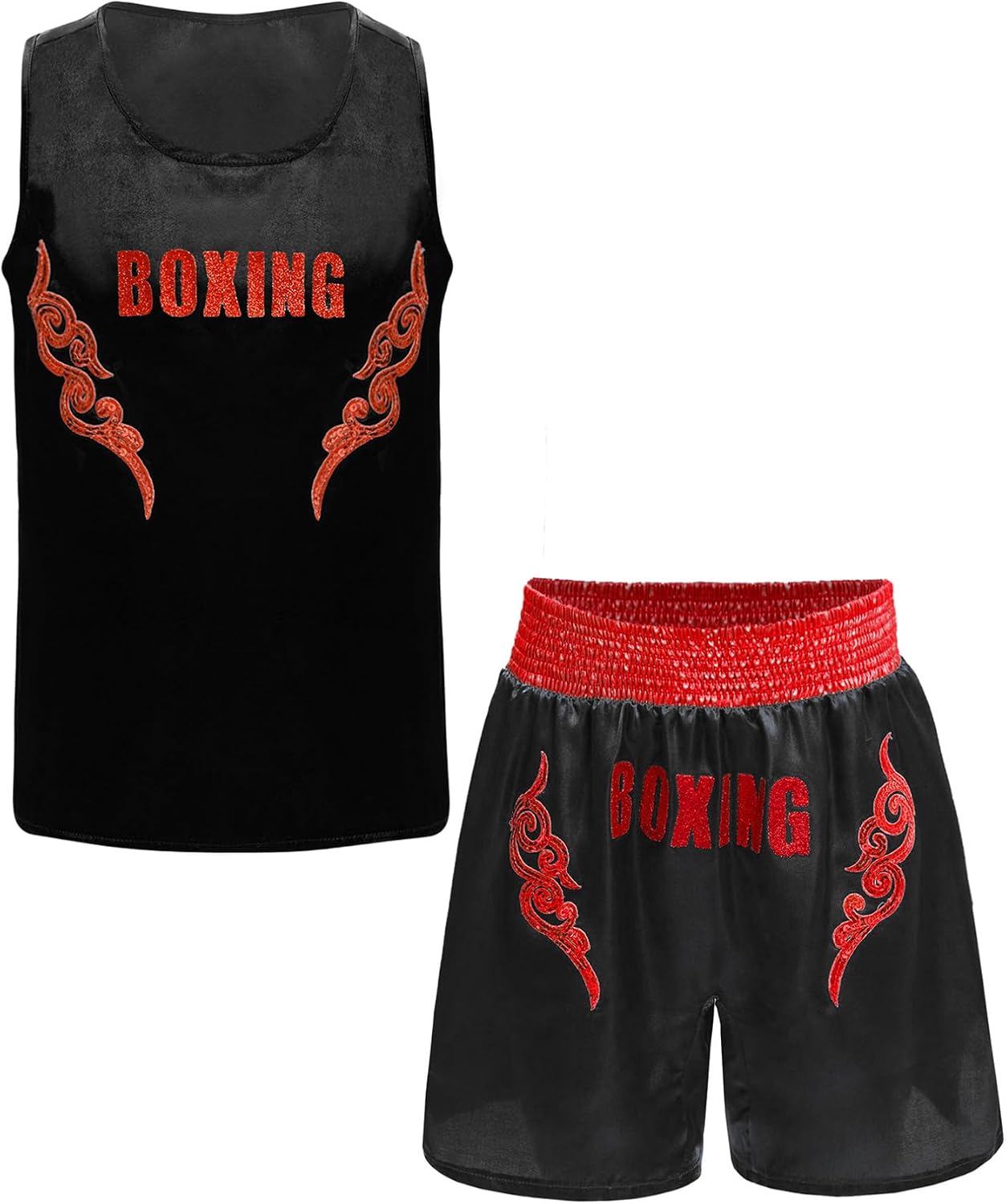 easyforever 2Pcs Boxing Uniform for Boys Shiny Letter Tank Top and Shorts Set MMA BJJ Gym Training Outfit