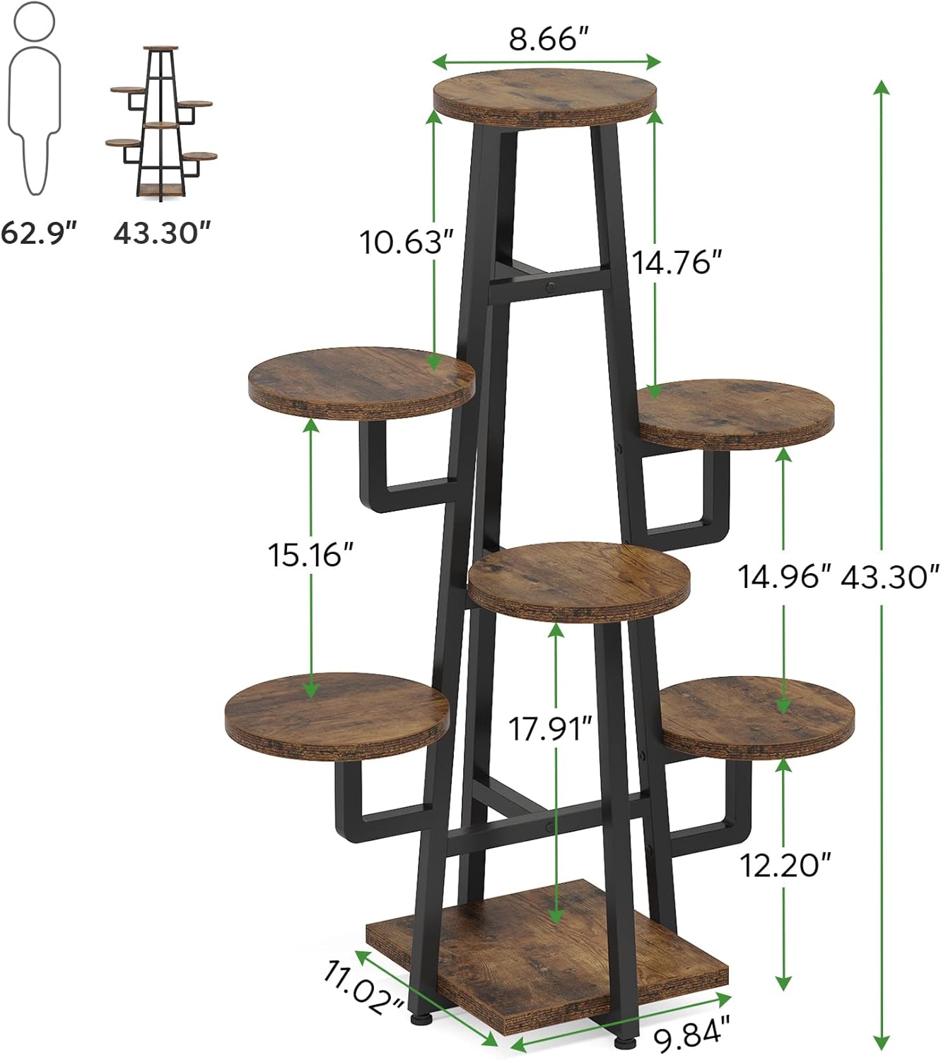 Tribesigns 7 Tier Plant Stand Indoor for Multiple Plants, Wooden Corner Plant Pots Holder Rack Flower Stand Tall Shelf Planter Organizer for Living Room Balcony Garden, Rustic Brown