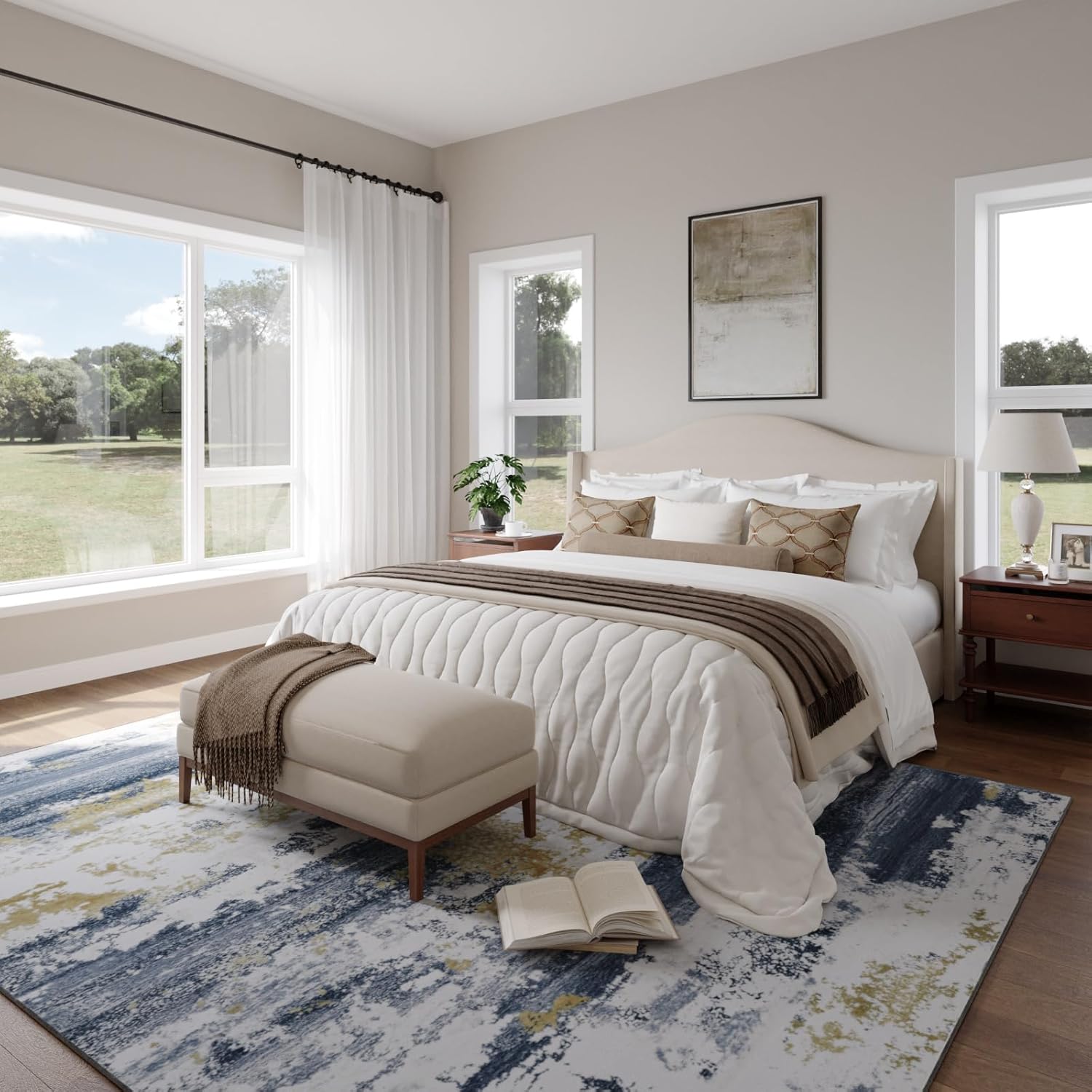 Kelarea Washable Area Rug for Living Room, 8x10 Non Slip Modern Abstract Blue Rugs, Easy Clearning Low Pile Large Carpet for Bedroom, Dining Room, Nursery, Office 8' x 10' (Rectangular) Blue