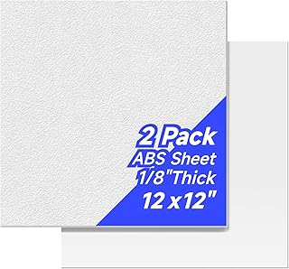 2 Pack ABS Plastic Sheet 12" x 12" x 1/8" Thick (3mm) White Rigid Thermoplastic Board, Moldable Plastic Panel for Crafts, DIY Projects - Textured & Smooth Finish