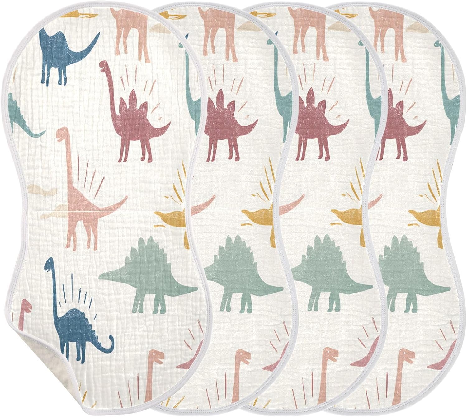 Cartoon Dinosaur Baby Burp Cloths -4Pcs Soft Absorbent Muslin Washcloths Bibs Face Towel for Newborn Boys Girls 22 x 11 Inch
