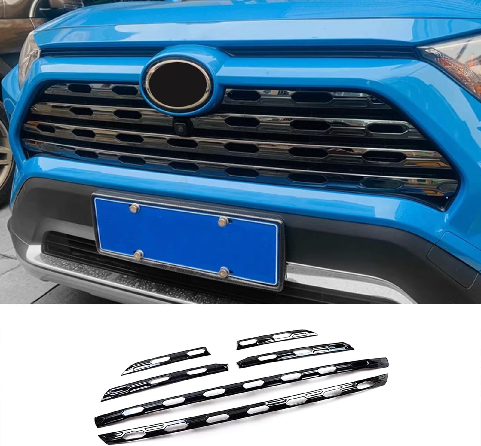 Car Accessories Fit For Toyota RAV4 2019-2024 2025LE/XLE/XSE/Limited Model Front Grill Grille Cover Trims Black titanium Stainless Steel 6 PCS