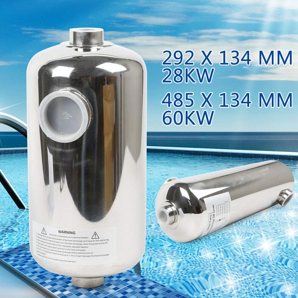 RANZIX - Scambiatore di calore per piscina in acciaio inox (292 x 134 mm (lunghezza x diametro), 28 kW
