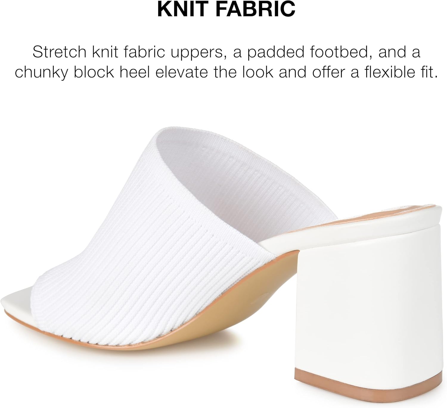 Journee Square Open Toe Chunky Block Heel Knit Slip-On Pump for Women - Lorenna Heeled Fashion Mule White, 6.5 Wide