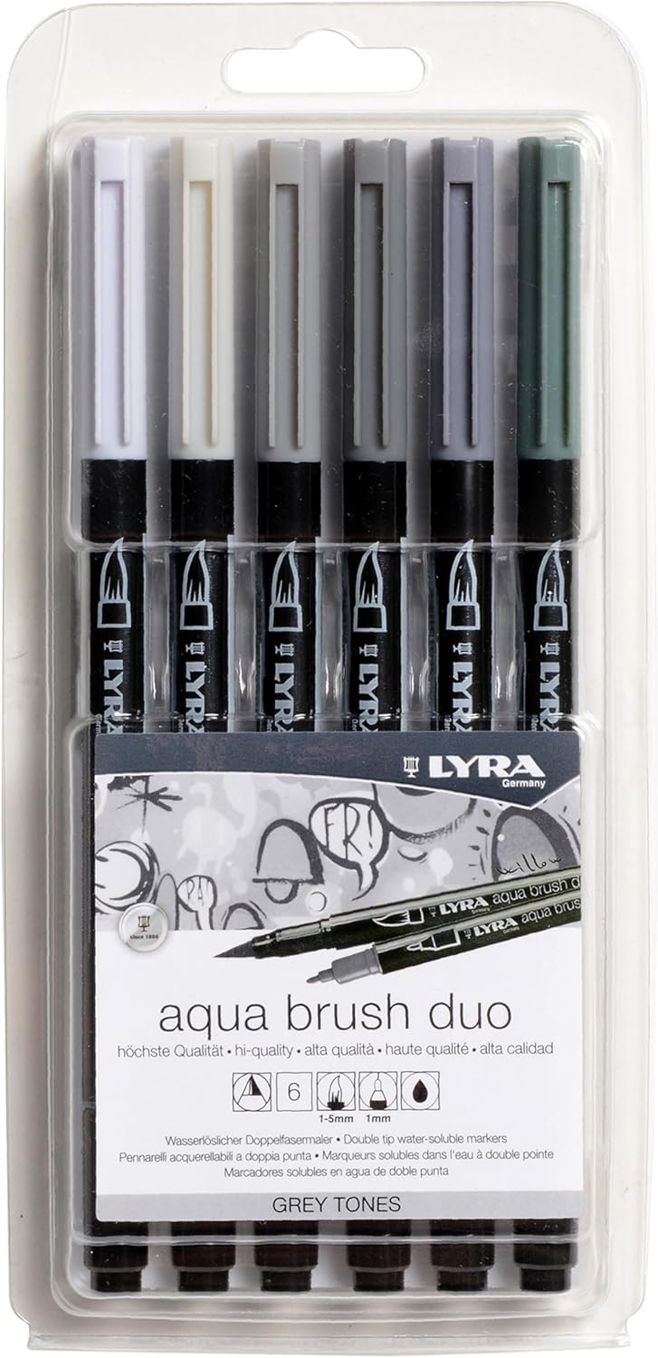 Lyra Aqua Brush Duo gri tonları, 6 renkli set 32