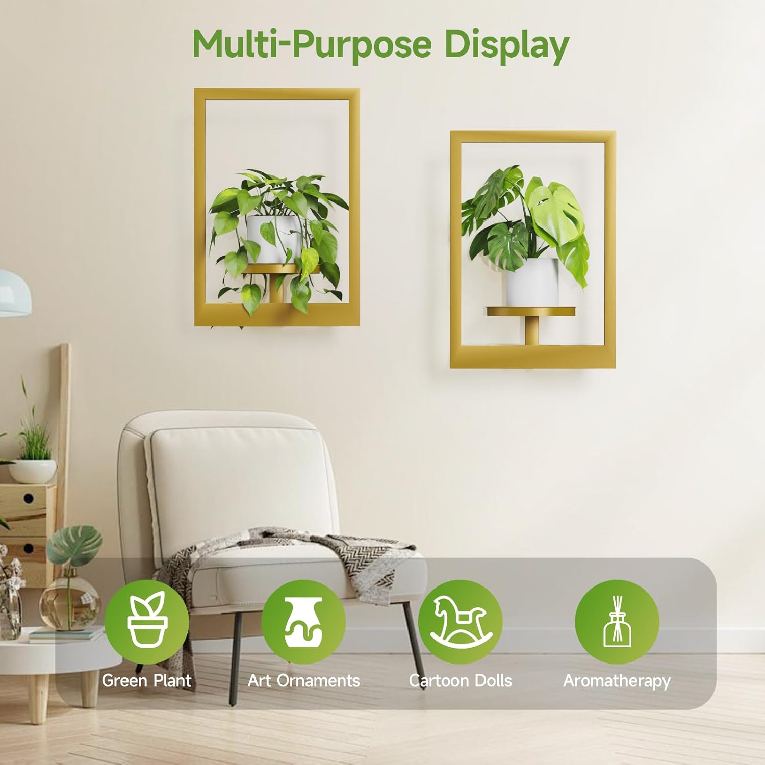 Metal Wall Plant Holder, Picture Frame Design, 2PCS (Gold)
