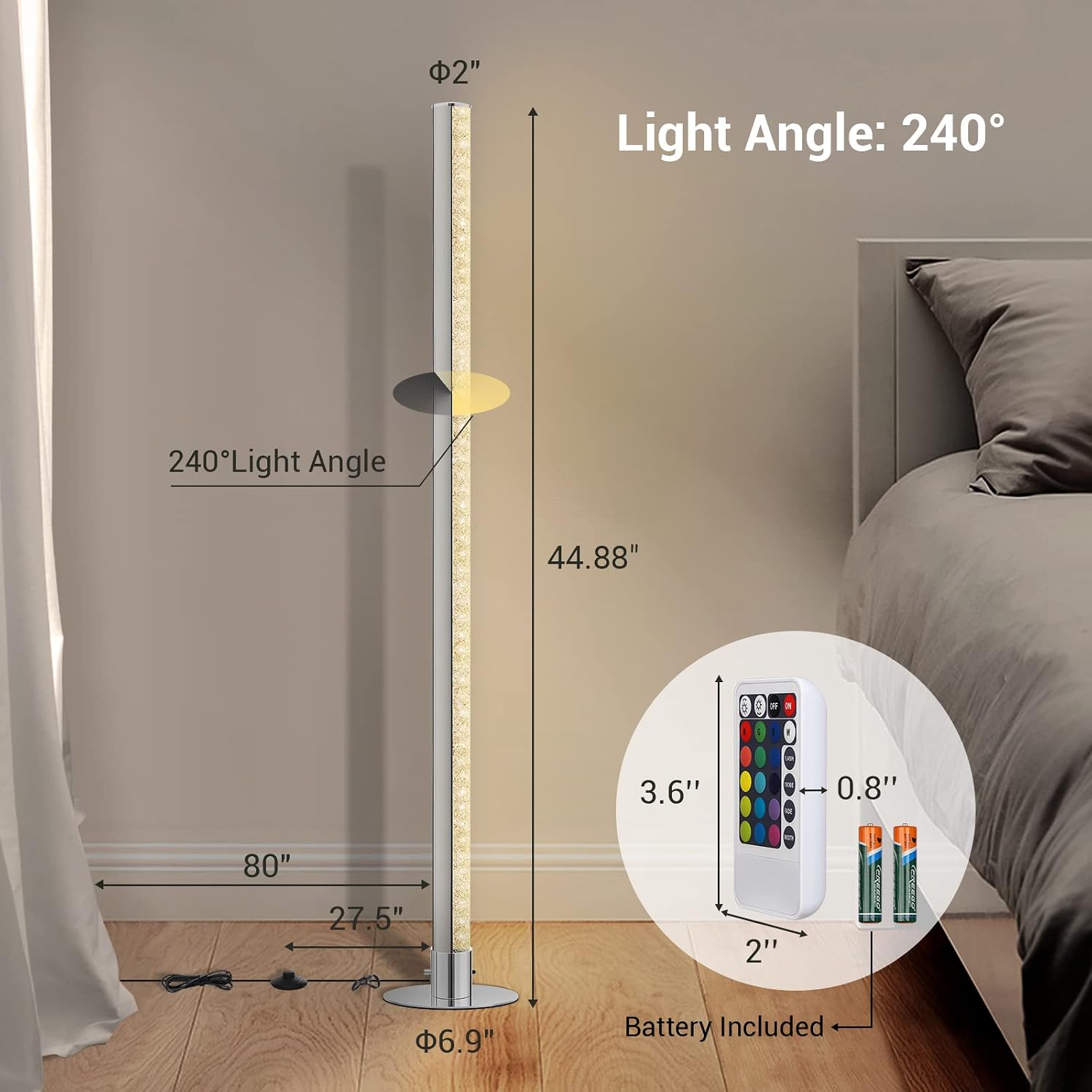 DEWENWILS LED Corner Floor Lamp with Remote, Modern Dimmable Standing Tall Lamp Work with Alexa, Google Home, WiFi Smart RGBW Color Changing Bright Light for Living Room, Bedroom, Home Office