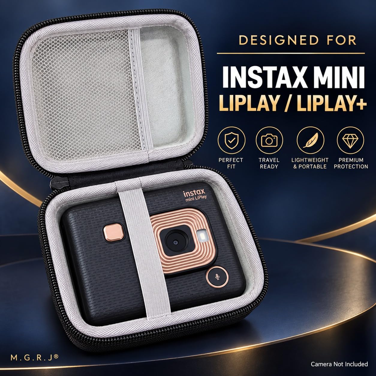 M.G.R.J® Portable Carrying Case Cover for FUJIFILM Instax Mini LiPlay/LiPlay+ Hybrid Instant Camera (Black) — Amazon image 2