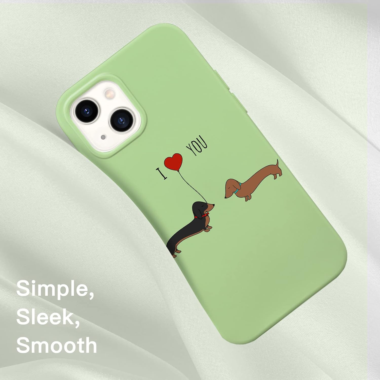 Idocolors Couple Dog Phone Case for iPhone 15 Pro Max,Animal Liquid Silicone Dachshund Dog Pattern Cases,Cartoon Soft Gel Rubber Full-Body Protective Microfiber Lining Shockproof Dustproof Cover - Image 7