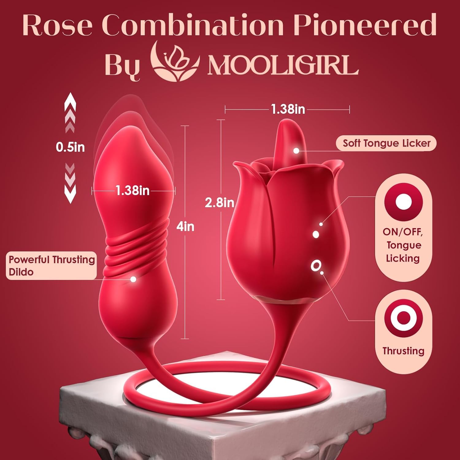 Sex Toys Rose Vibrator Dildo - MOOLIGIRL 4IN1 Adult Toys for Women with 9 Tongue Licking & Thrusting Dildos G Spot Vibrators, Anal Rose Sex Toy Nipple Clitoral Stimulator Licker for Female Couples