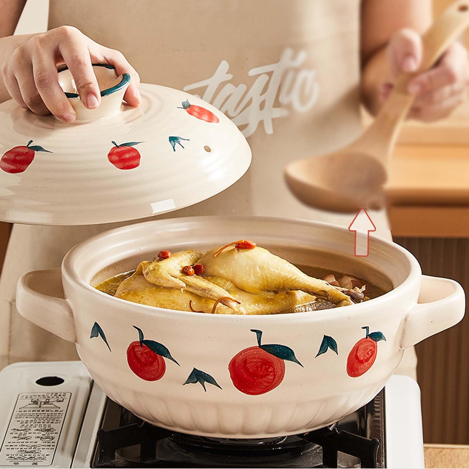Naczynie żaroodporne ceramiczne z pokrywką, garnek ceramiczny odporny na wysoką temperaturę, garnek gliniany do gotowania, garnek do zupy, garnek do duszenia, garnek żeliwny