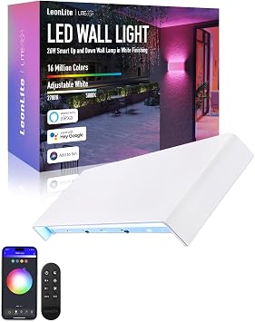 LEONLITE 16 Inch 26W Smart LED Wall Sconce RGBCW Color Changing, White