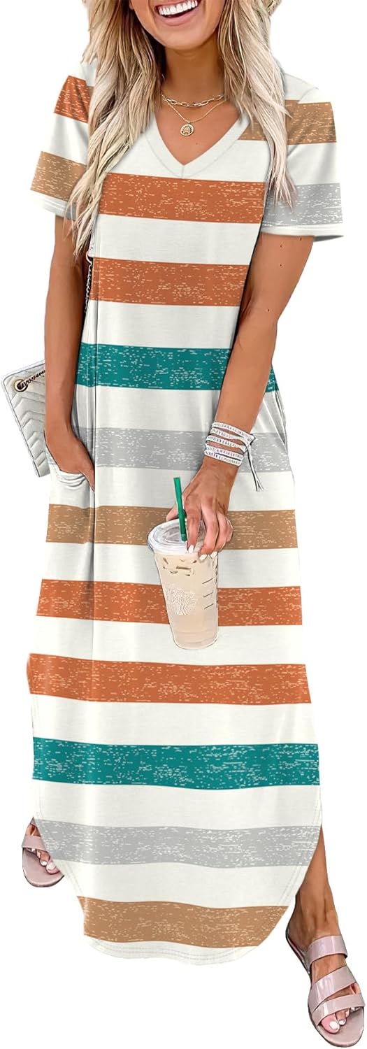 WIHOLL Women's Summer Short Sleeve Dresses Maxi Dress Vacation Beach Sundresses 2026 with Pockets