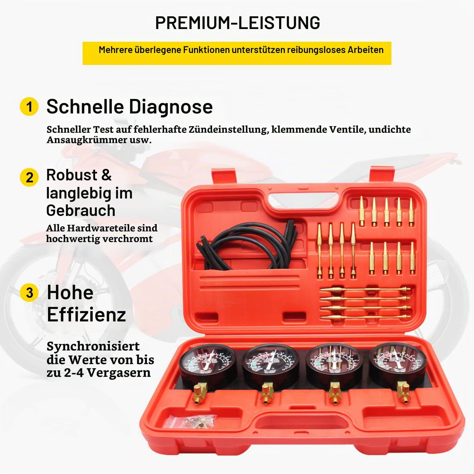 VEVOR Kraftstoff Vakuum Vergaser Synchronisieren Werkzeug Kit Synchronizer Sync Gauge Set mit Gummischlauch, A-100, Vakuum-Vergaser-Synchronisator-Set
