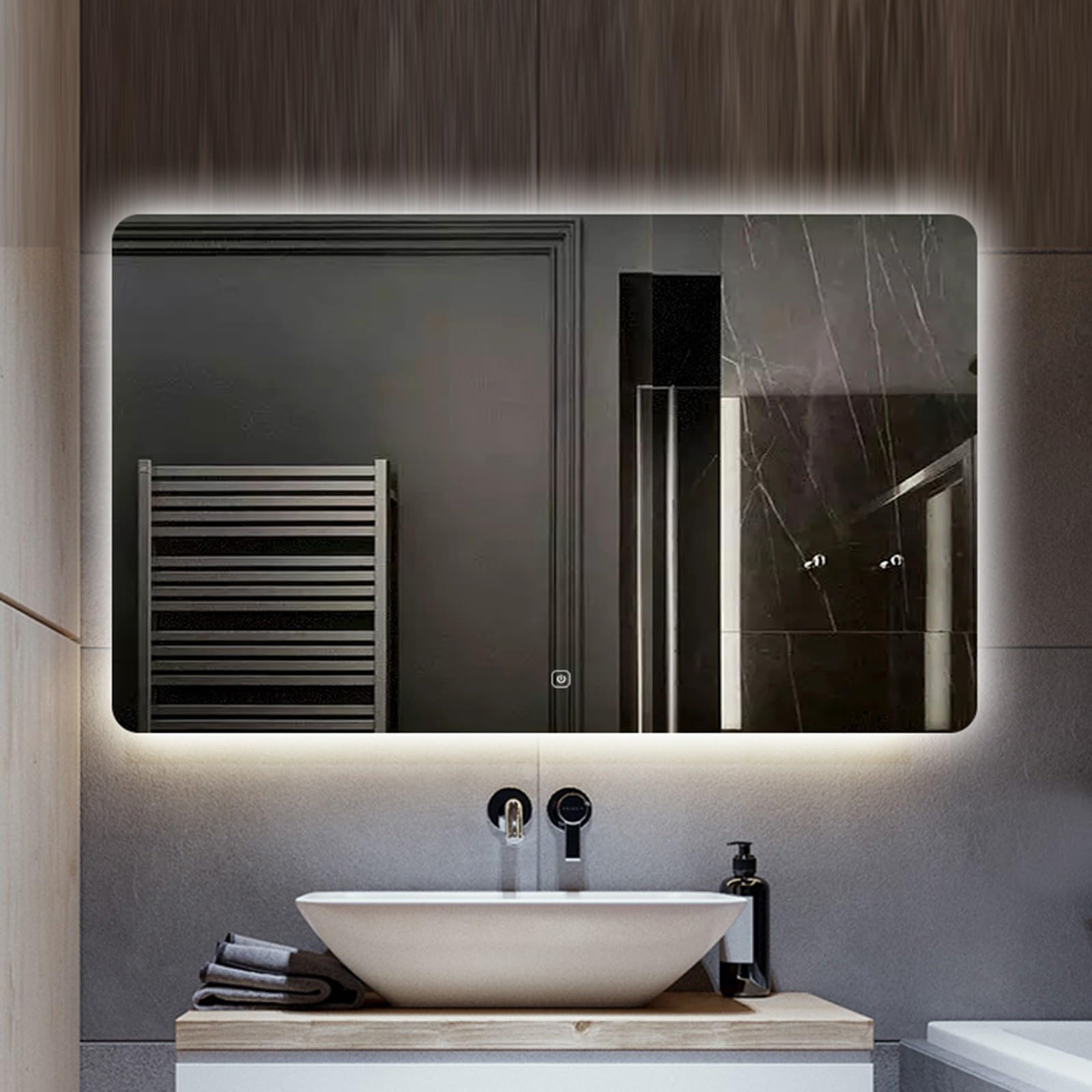 Espejo de Baño con Luz LED, Espejo de Pared Rectangular Táctil Sin Marco,Horizontal Suspension,40X60cm