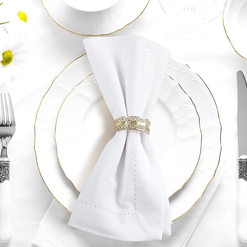 Miniatura 8 de Urban Villa Servilletas de tela con vainica blanca, juego de 12 servilletas (20 x 20) 100% algodón, absorbentes, lavables, duraderas, reutilizables,