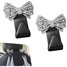 2 PCS Bling Bow Purse Hook for Car, Cute Seat Headrest Hooks, Automotive Interior Decoration Accessories, Universal for Most Cars, Trucks, SUVs Black