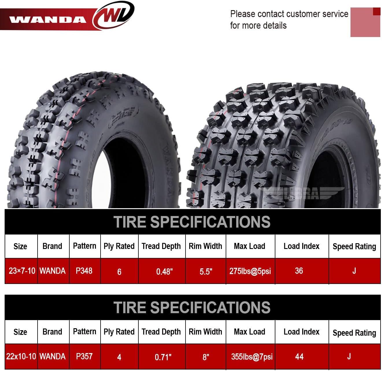 WANDA Set 4 Sport ATV Tires 23x7-10 Front & 22x10-10 Rear - GNCC (Grand National Cross Country) Race Tires 10063/10089