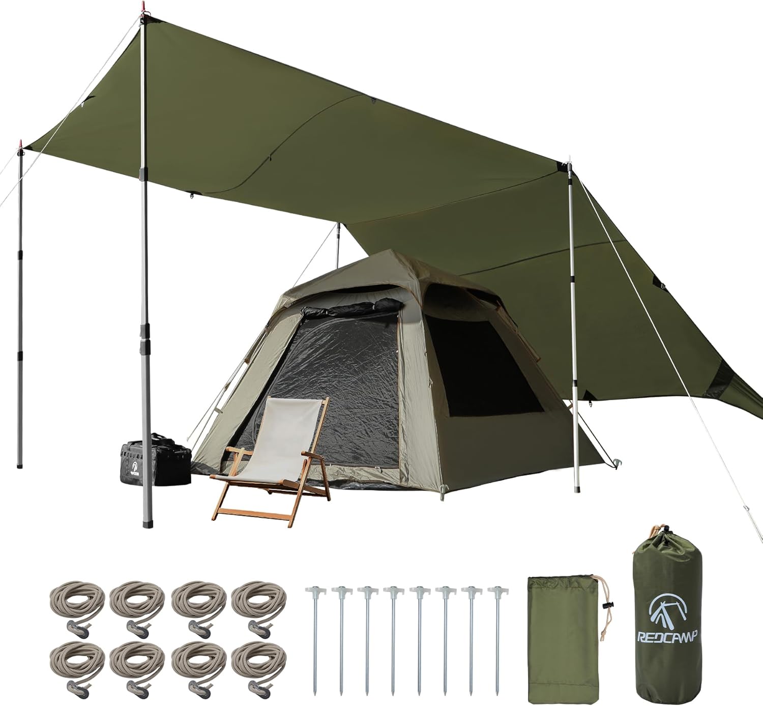 REDCAMP 10x17ft Waterproof Camping Tarp & UV50+ Rain Fly – Green