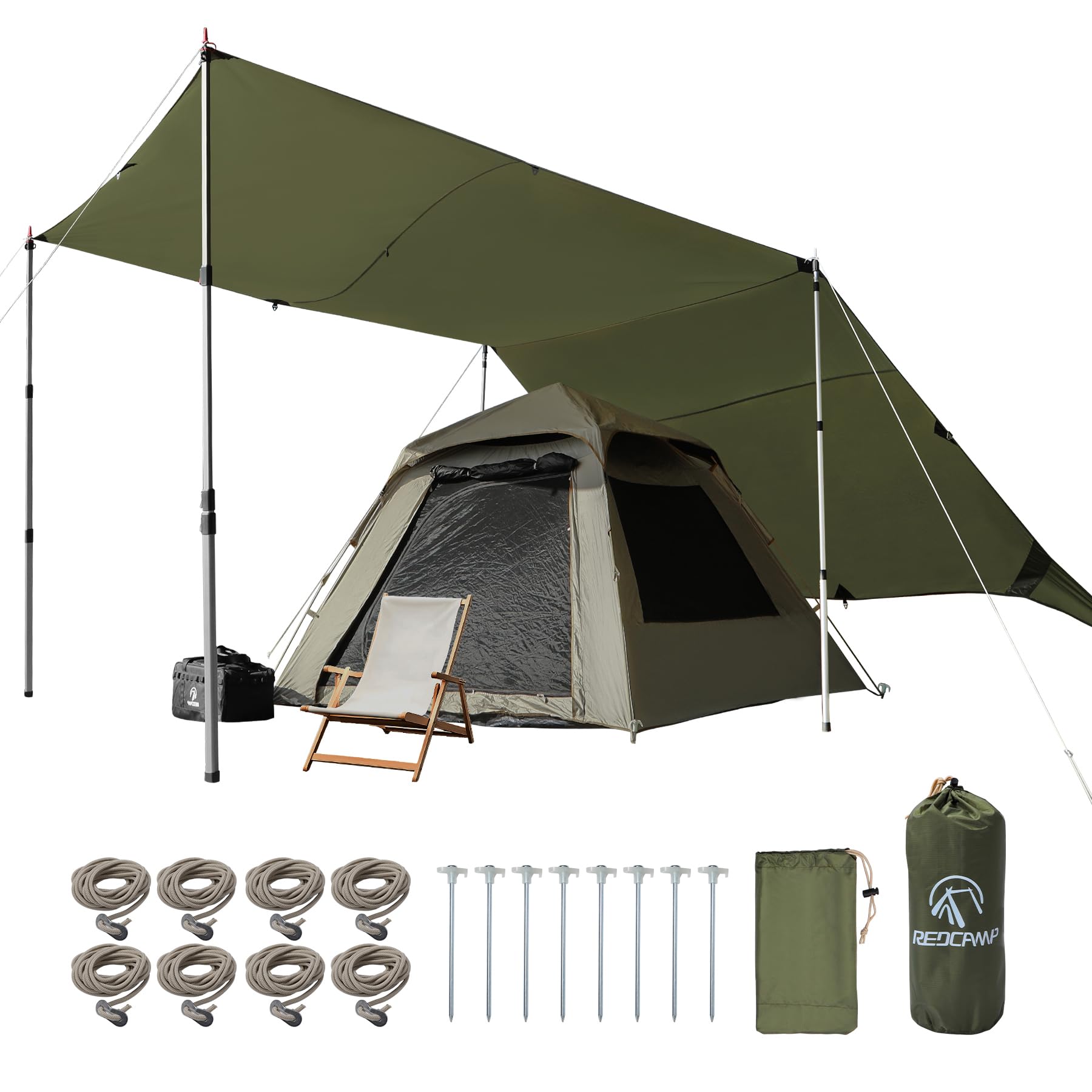 REDCAMP Bâche de Protection imperméable pour hamac - 3 x 4,9 m - Légère - pour randonnée en Plein air - Vert