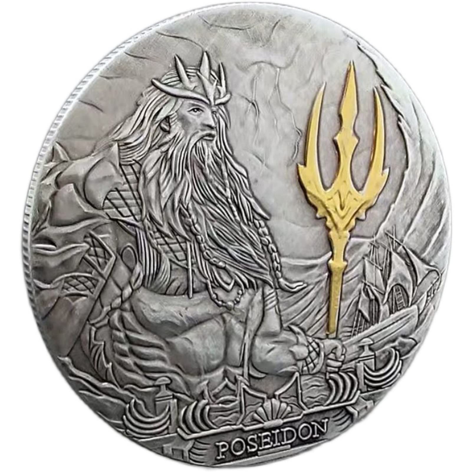 SDBRKYH Commemorative Coin Coins, Collection Coins Ancient Greek Sea Wang Poseidon Commemorative Coins Embossed Decoration Souvenirs