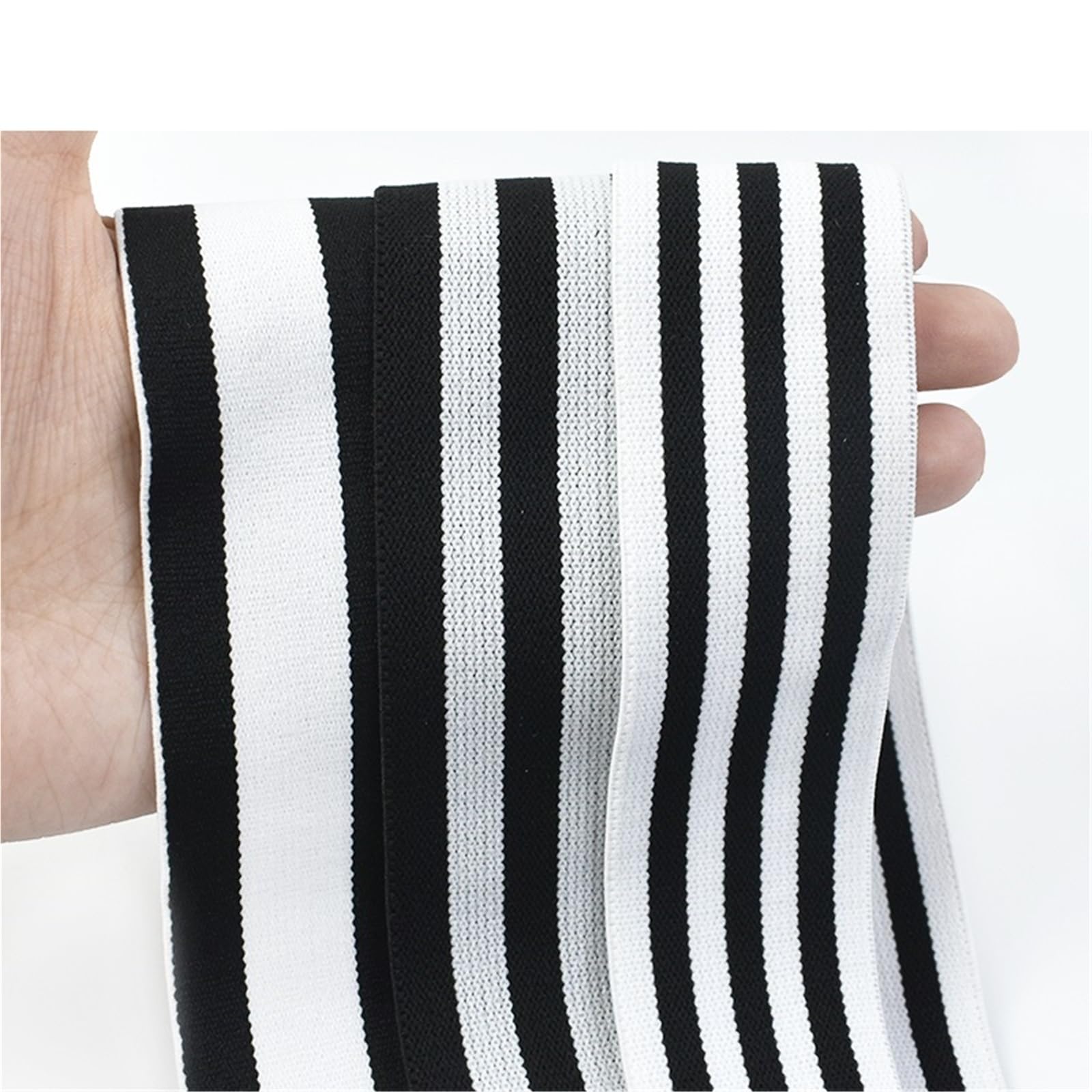 Banda Elástica de Nailon Bandas elásticas de nailon a rayas 2/5/10M | Cintas de goma for ropa, cinta elástica for decoración de pantalones, accesorios de costura DIY(WhiteBlack-F-50mm,10Meters)