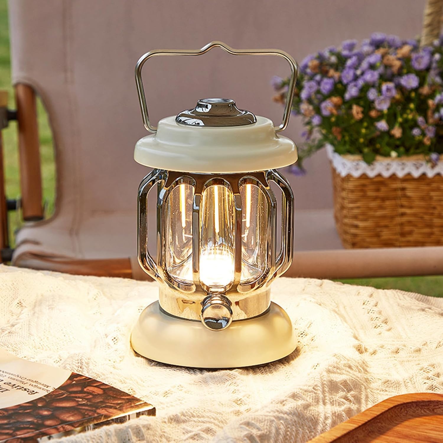 Led Camping Lights ,Portable Retro Atmosphere Lantern, Stepless dimming Knob, Rechargeable Desk Lamp Reading Night Lights for Bedroom,Office, Hiking (White)-picture-30