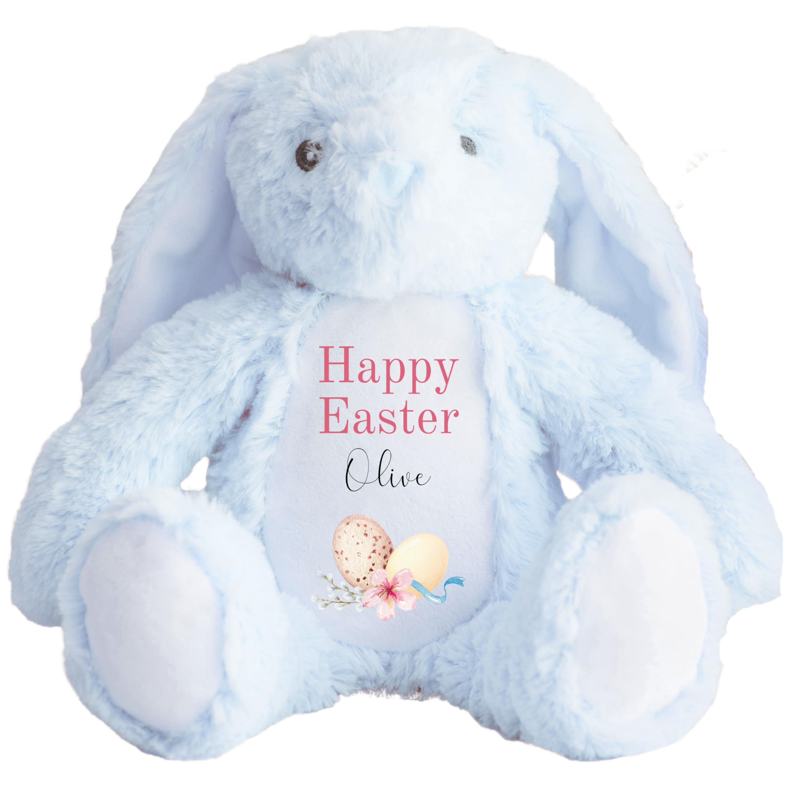 HotScamp Personalised Easter Bunny with Name - Happy Easter Egg Pink - Soft Toy for Baby, Toddler, Children, Kids, Babies Spring Time - Pink Letter Blu Bunny — image 1