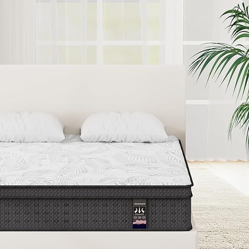 Miniatura 8 de Colchón tamaño King, de 14 pulgadas, colchón híbrido en una caja, resortes de bolsillo individuales con espuma viscoelástica, firmeza media, alivio