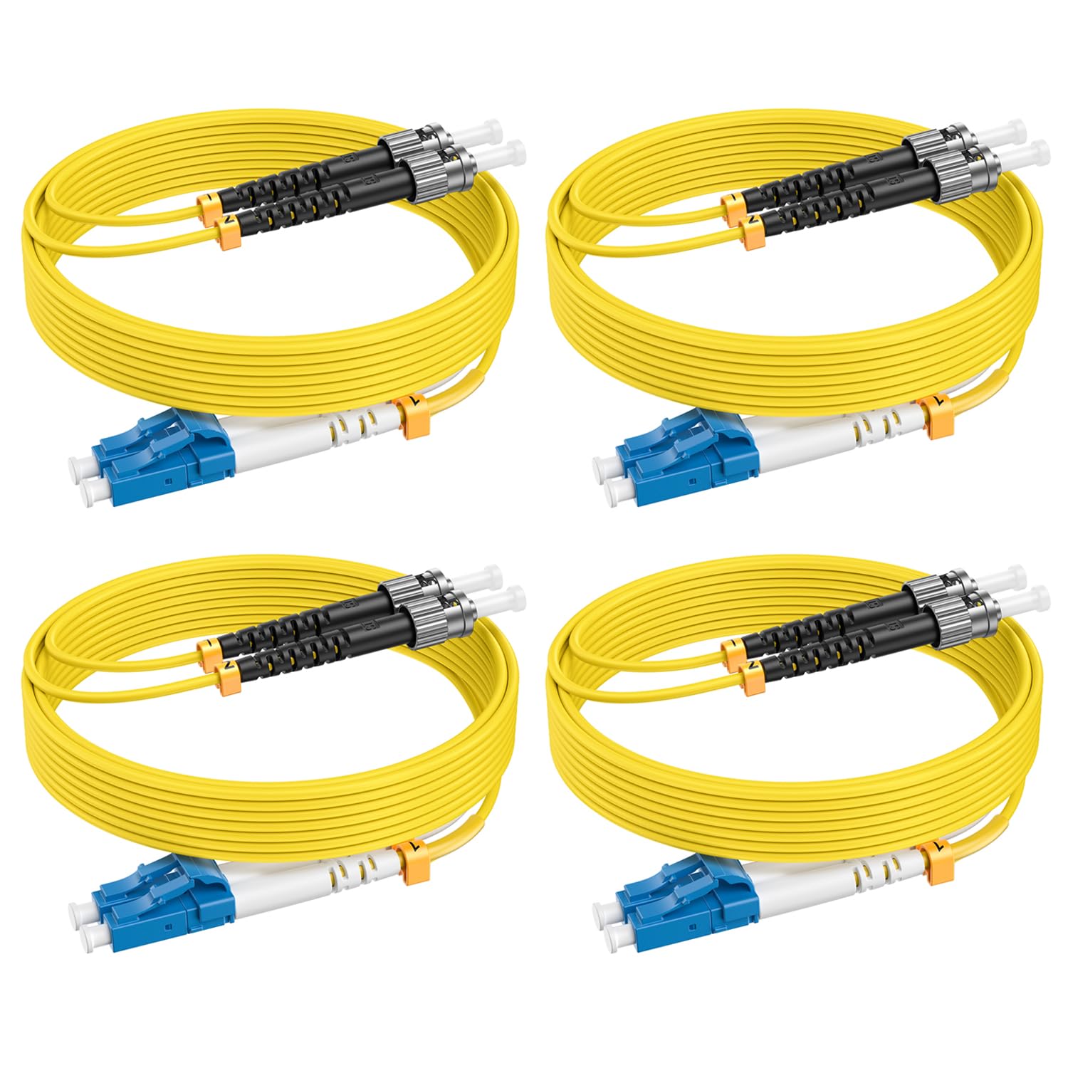 OS2 LC to ST Fiber Patch Cable, 30ft/10m-4pack, Single Mode Fiber, Duplex 9/125µm, Fiber Optic Cable, Optical Jumper Cable Patch Cord LSZH, Length Option: 1m-30m, 𝙍𝙖𝙢𝙗𝙤𝘾𝙖𝙗𝙡𝙚𝙨