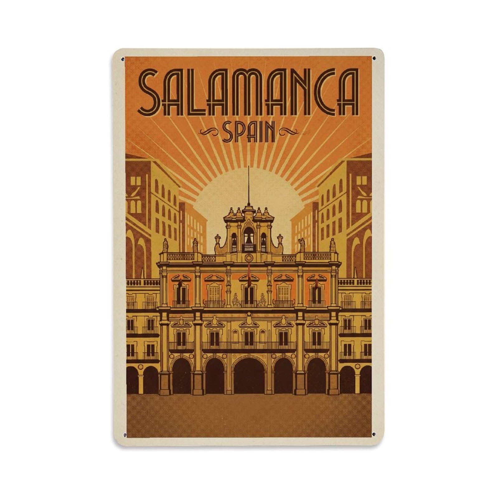 Spain Salamanca Travel Metal Tin Sign Plaque Wall Decor for Cafe, Club Bar, Office, Garden Metal Poster 8x12Inch