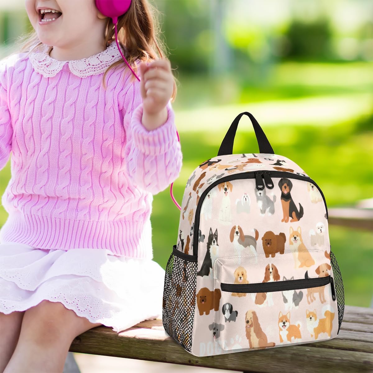 cfpolar Dogs Backpack for Kids, Cute Dogs Pink Lightweight Waterproof Toddler Backpacks for Boys Girls, Perfect for Preschool Nursery Kindergarten with Chest Strap for School Travel Sports - Image 7