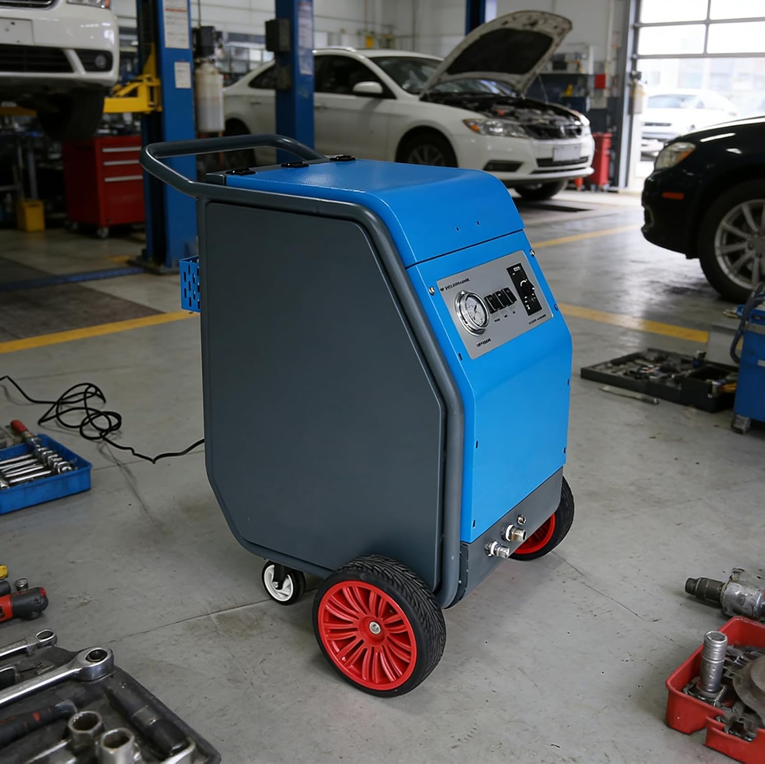 Industrial Dry Ice Cleaning Machine - Mobile Pneumatic Blaster with Push Handle & Pressure Control, Suitable for Workshop Maintenance Mold Care & Automotive Component