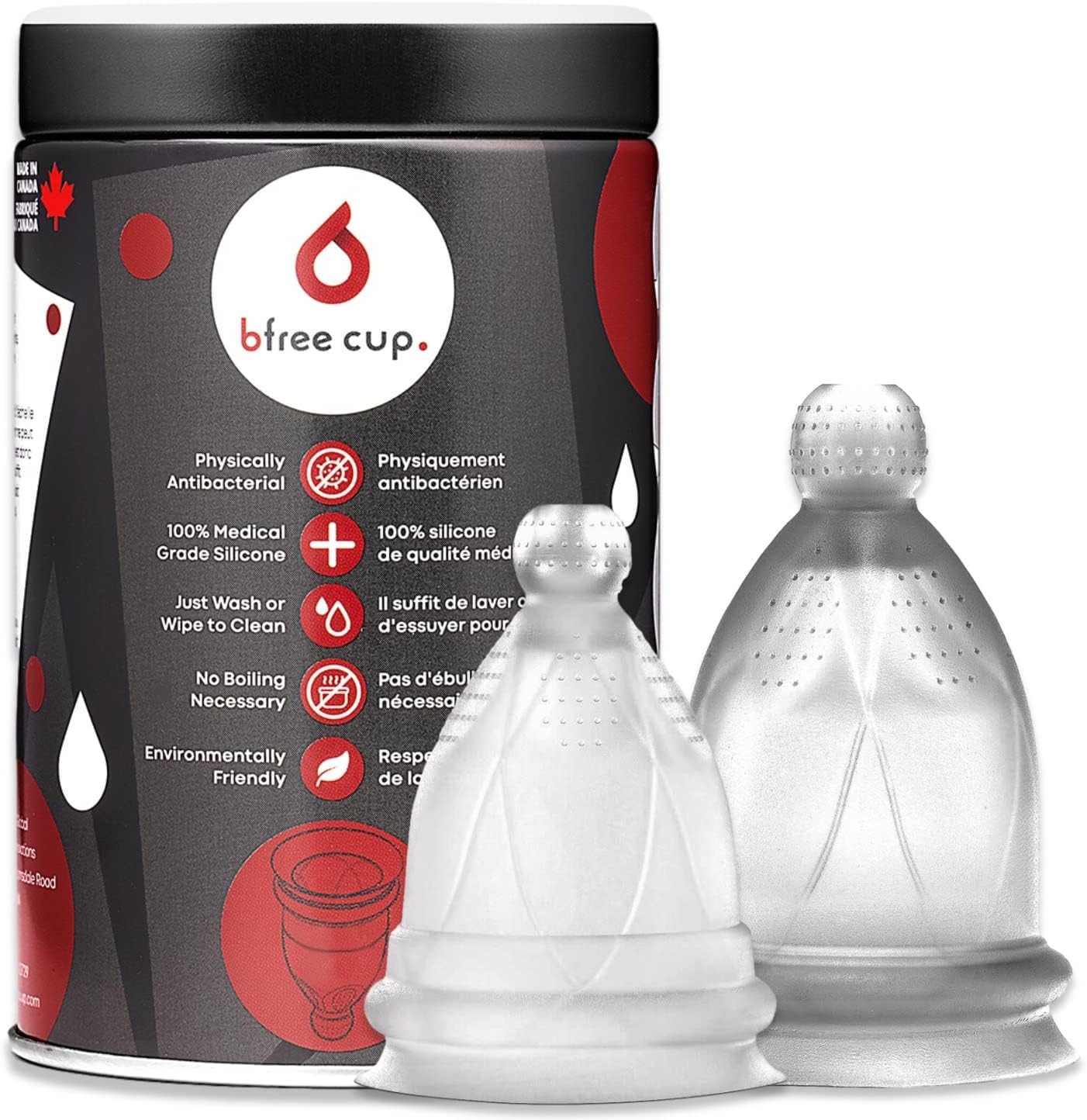 Bfree Menstrual Cup 2-Pack - Reusable Period Cup Leak-Free Eco-Friendly Tampon/Pad Alternative Feminine Hygiene Product for Teens, Women - Includes Size 1 + Size 2 Cups