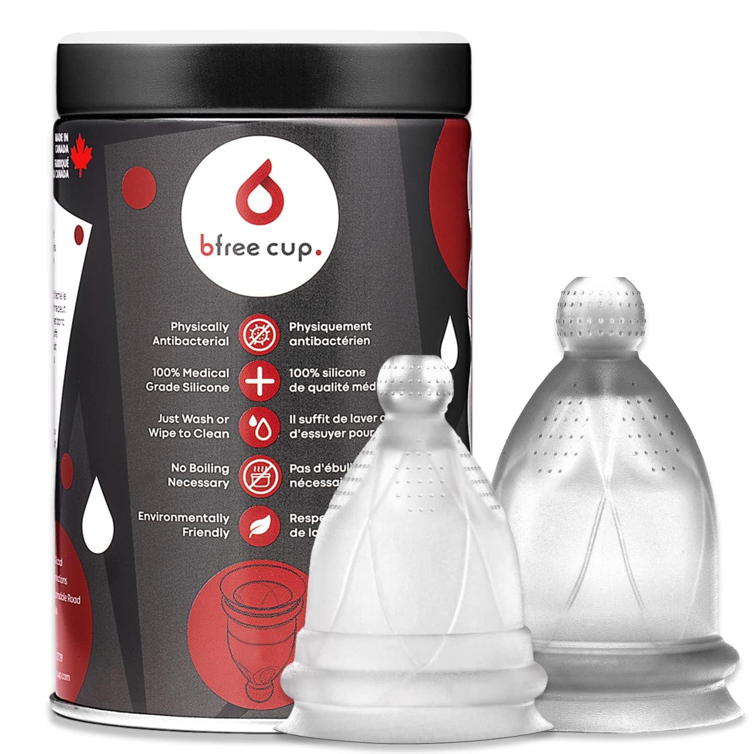Bfree Menstrual Cup 2-Pack - Reusable Period Cup Leak-Free Eco-Friendly Tampon/Pad Alternative Feminine Hygiene Product for Teens, Women - Includes Size 1 + Size 2 Cups