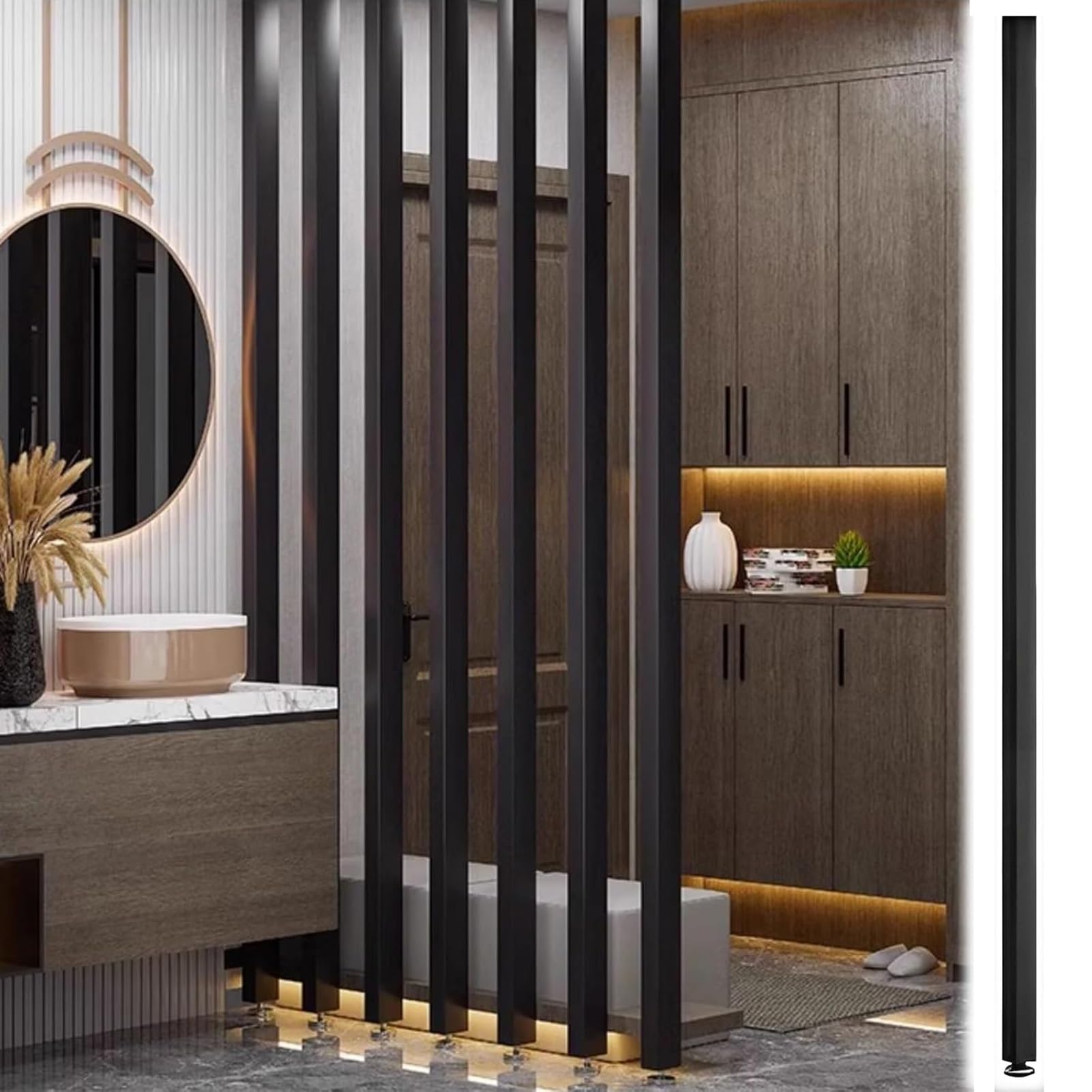 GLETSF Freestanding Wooden Slat Room Divider - 70-240Cm Tall Privacy Screen Partition For Office, Restaurant, Entryway Decor - Modern Floor-To-Ceiling Column In Brown, Black, Wh-Black-145cm/4.75ft