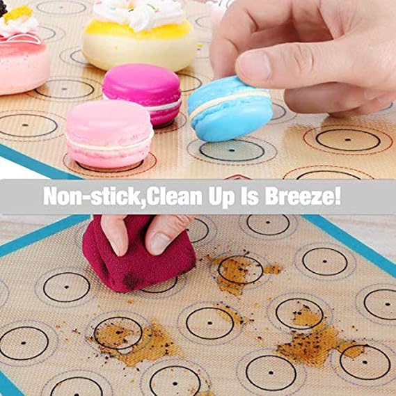 Macaron Silicone Baking Mat - Set of 2 Non Stick Silicon Macaroon Baking Sheet Cookie Liner(BPA Free/Reusable/Half Sheet),Perfect Cooking Kit for Macarons,Pastry,Cake and Bread Making (Blue)