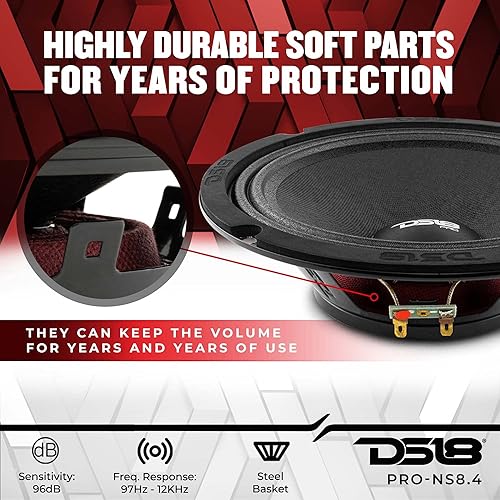 Miniatura 3 de DS18 PRO-NS6.4 - Altavoz poco profundo de 6.5 pulgadas de audio para automóvil, rango medio, 300 W máximo, 150 W RMS, 4 ohmios, imán de neodimio
