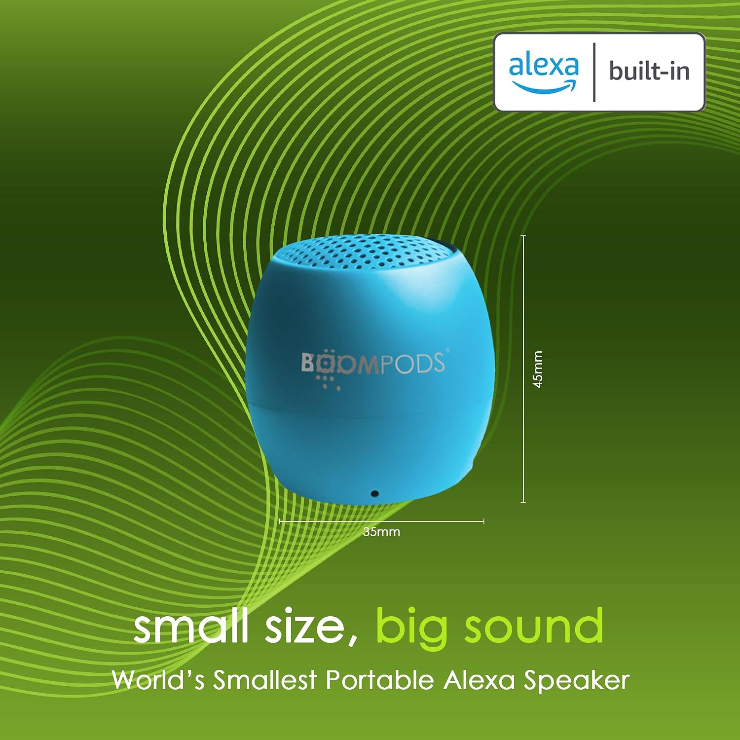 BoomPods Zero Talk Bluetooth Speaker - World's Smallest Alexa Built-in Waterproof Mini Speakers & Wireless Mic with Big Sound (Blue)