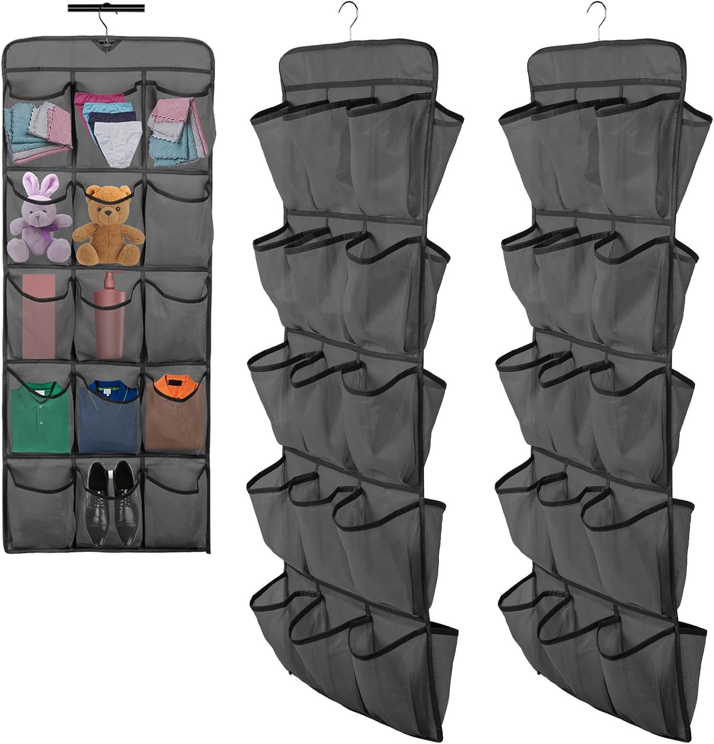 2Pcs 30 Large Pockets Dual Sided Hanging Shoe Organizer for Closet Shoe Storage Shelves with 360 Rotating Hanger Space Saving Storage Bag Hanging Shoe Rack for Bedroom Laundry Room,Black