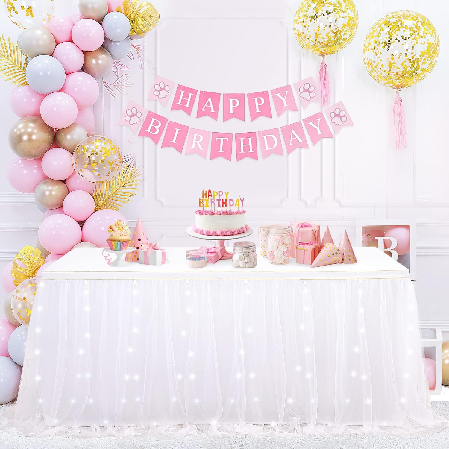 Buy White Tulle Table Skirt for Rectangle Tables 6FT Table Skirting 2