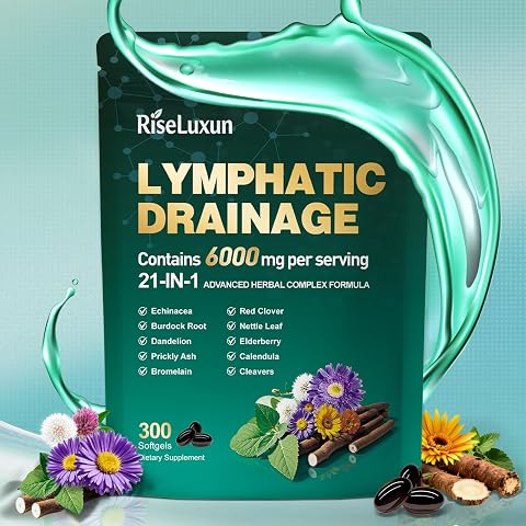 21-in-1 Liposomal Lymphatic Drainage Supplements, 100 Day Supply, 6000mg Lymph System Support for Women & Men with Echinacea, Dandelion, Burdock, Bromelain, Calendula, Turmeric & More, 300 Softgels