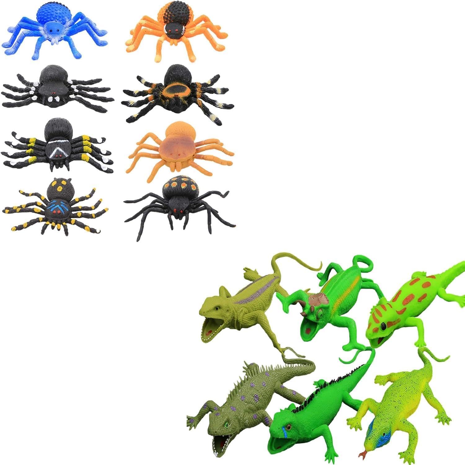 8 Pcs 5-inch Spider and 6 Pcs 9-inch Lizard Supper Strechy Rubber Bathtub Toy
