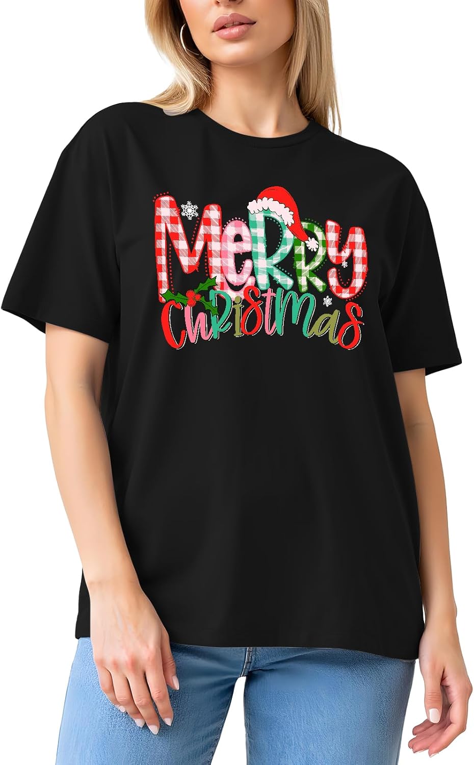 Christmas Tree Shirts Women Snowman Merry Christmas Shirt Xmas Holiday Tee Tops - Image 4