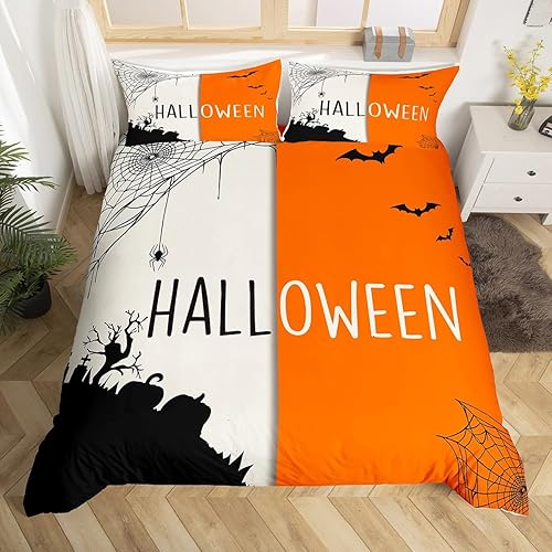 Miniatura 3 de Feelyou Juego de ropa de cama de Halloween para niños y niñas, juego de funda de edredón vintage de Halloween, tamaño Queen, funda de edredón de